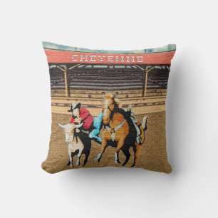 Coussin Cheyenne Rodeo Cowboy Steer Lutte