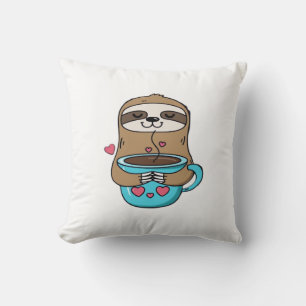 Coussin Chibi Paresseux Amoureux de Café � Mignon Kawaii P