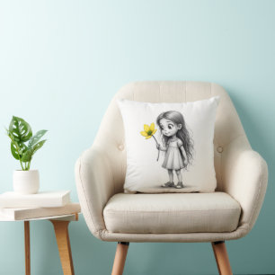 Coussin Chibi Petite Fille Avec Fleur