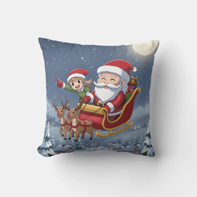 Coussin Chibi Santa et Elfe de Noël mignon (Recto)