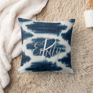 Coussin Chibori blanc foncé blanc et bleu foncé Nom du mon