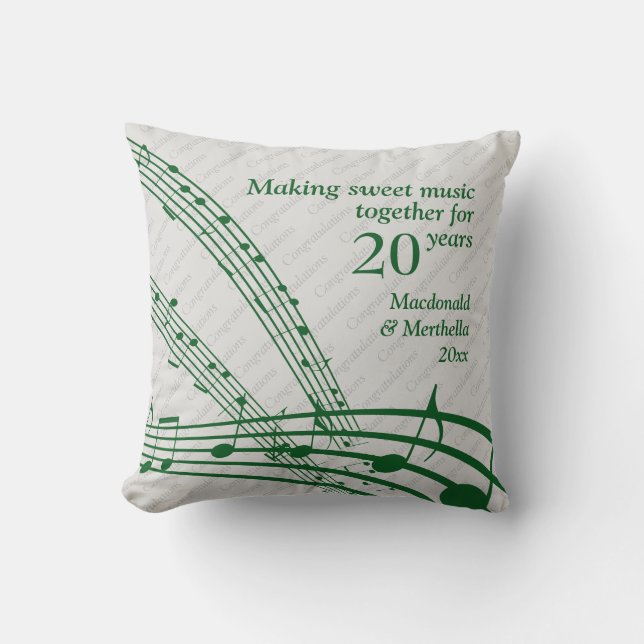Coussin Chic 20e anniversaire de Mariage de musique Emeral (Recto)