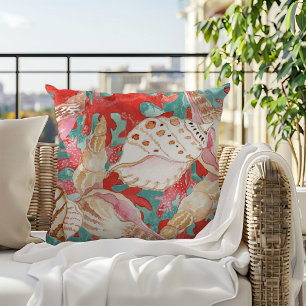 Coussin Chic Aqua Turquoise Coral Motif de coquillages rou
