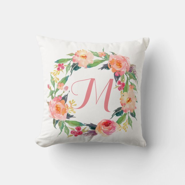Coussin Chic aquarelle Floral Wreath Monogramme (Recto)