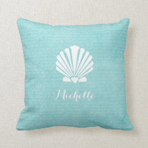 Coussin Chic Beach Girl Aqua Scallop Shell Avec Nom