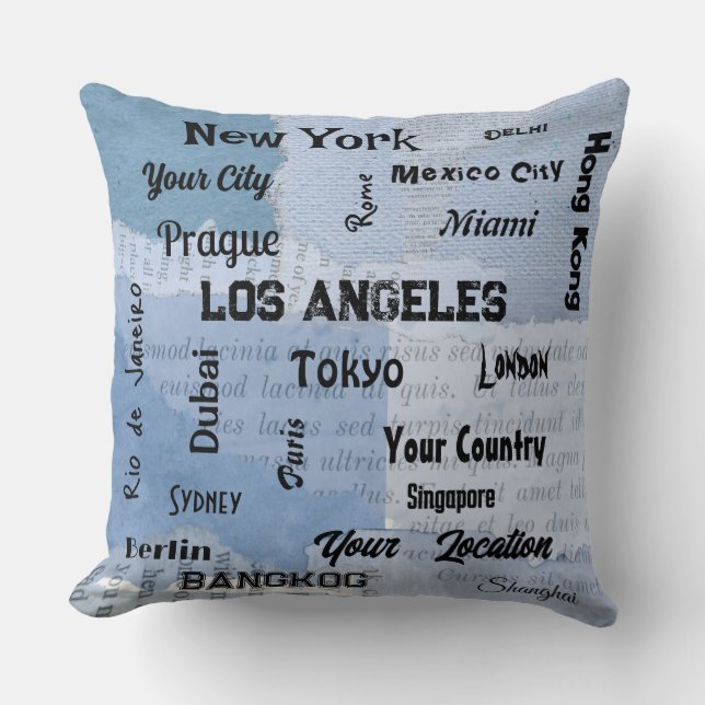 Coussin chic bébé bleu rustique méga villes du monde (Recto)