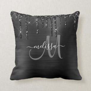Coussin Chic Black Dripping Parties scintillant Brossé M