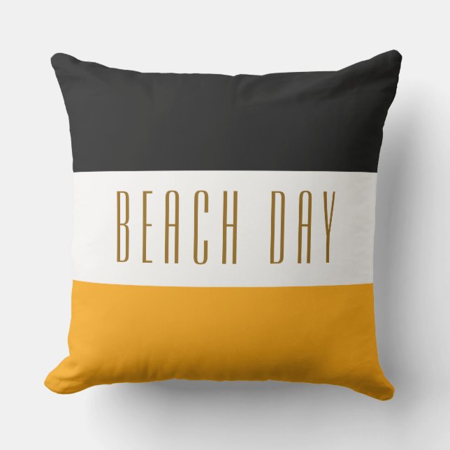 Coussin Chic Black White Yellow Stripes BEACH DAME Texte (Recto)
