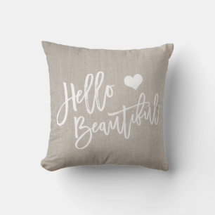 Coussin Chic blanc bonjour beau coeur lin rustique