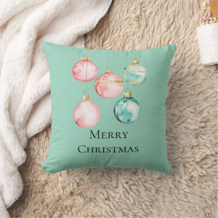 Coussin Chic Blanc Mint Rose or ornements de Noël