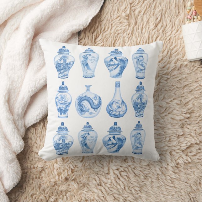 Coussin Chic Bleu Blanc Chinoiserie Porcelain Ginger Jars (Couverture)