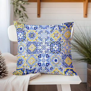 Coussin Chic Bleu et Jaune Motif méditerranéen extérieur
