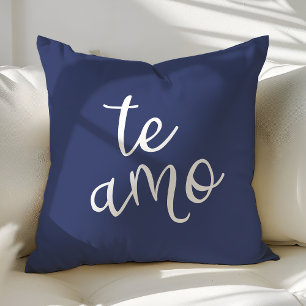 Coussin Chic bleu marine et blanc espagnol Je t'aime Te Am