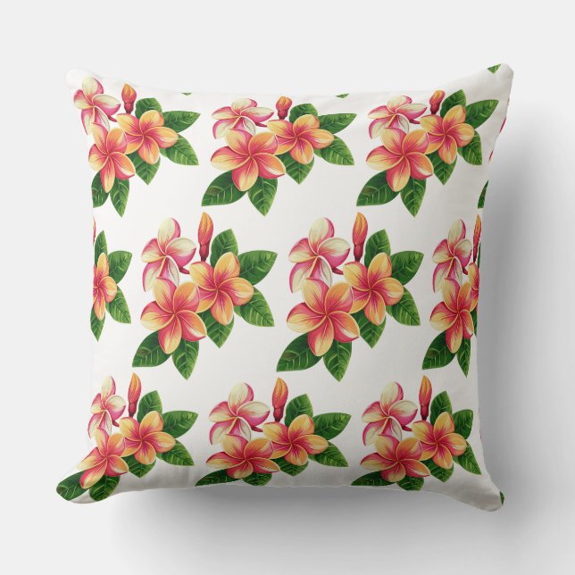 Coussin Chic Boho Tropical Rose Fleurs sur Blanc (Recto)