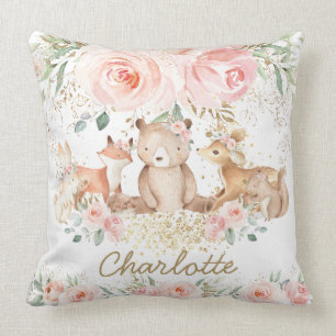 Coussin Chic Bois Animaux Blush Floral Nouveau bébé fille