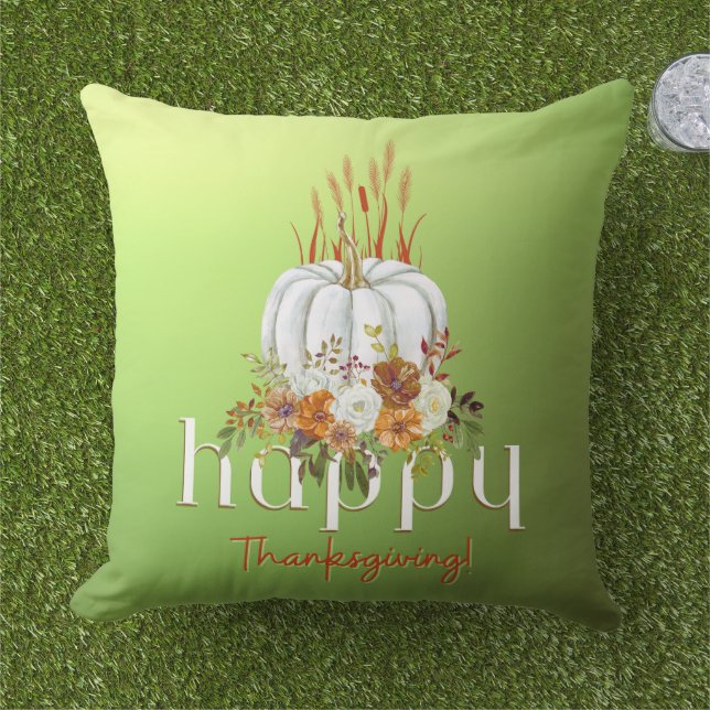 Coussin Chic Bon thanksgiving Citrouille Automne Floral Ve (Herbe)