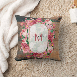 Coussin Chic Botanique Vintage Wreath Monogramme Bois