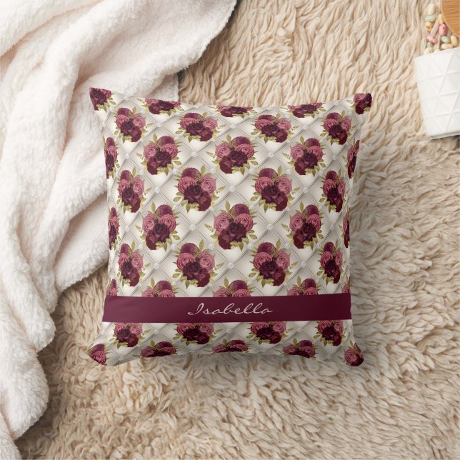 Coussin Chic Burgundy Gold Floral diamant tufé Motif (Couverture)