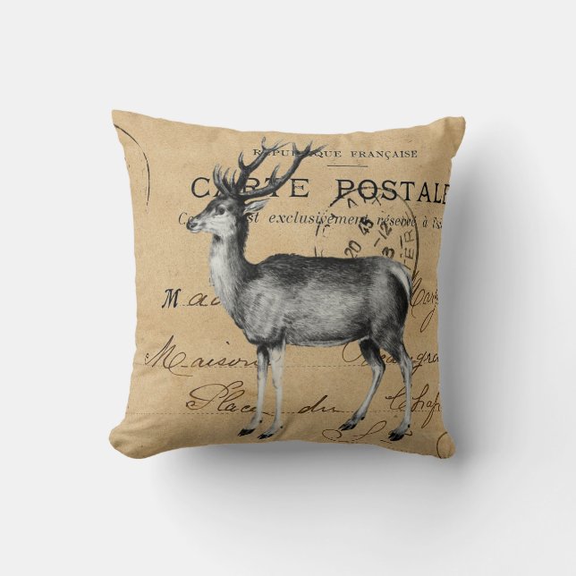 Coussin Chic chic, cerf vintage, carte postale française, (Recto)