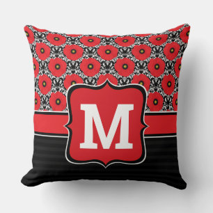 Coussin Chic Chic Rouge, Noir & Blanc Poppies Monogramme