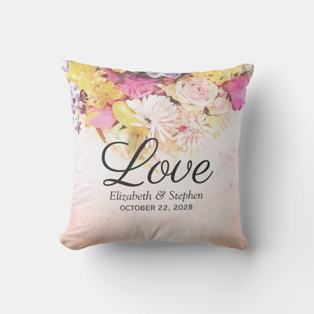 Coussin Chic couleur aquarelle Fleurs Mariage botanique (Recto)