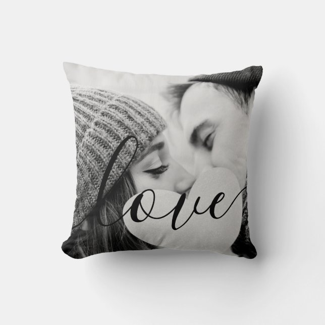Coussin Chic Couple Noir Blanc Photo Script Amour (Recto)