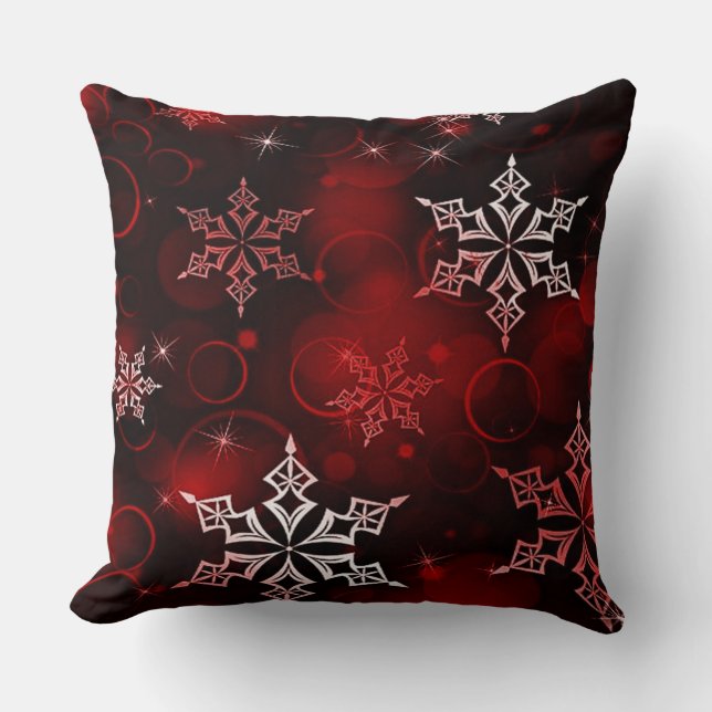 Coussin Chic Crimson Red Snowflake Motif (Recto)
