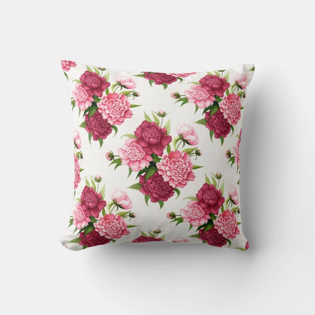 Coussin chic d'accent de pivoines de rose et de (Recto)