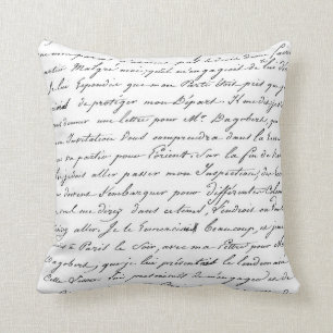 Coussin chic d'écriture de manuscrit français de
