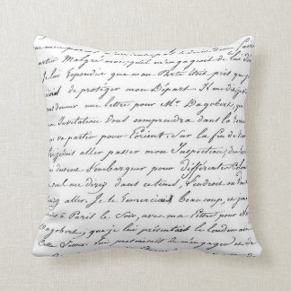 Coussin chic d'écriture de manuscrit français de