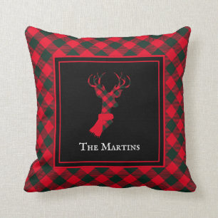 Coussin Chic Deer Rouge & Vert Plaid Noël personnalisé