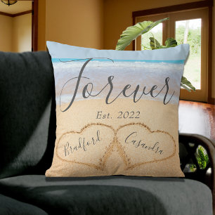 Coussin Chic Dusty Blue Beach Couples Coeur Sable