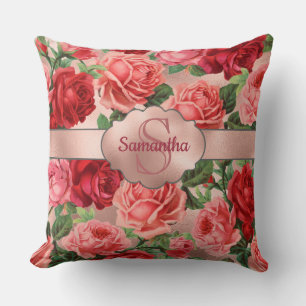 Coussin Chic Elegant Vintage Rose Rouge Roses Nom Floral