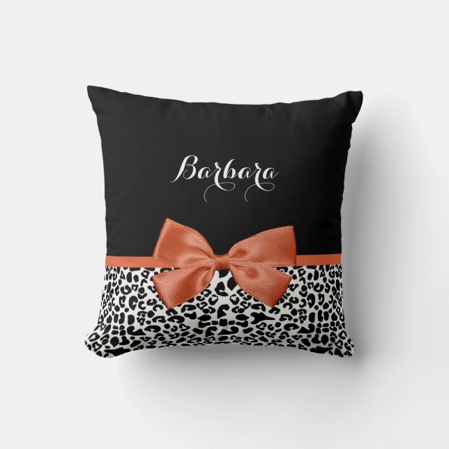 Coussin Chic Empreinte de léopard Brûlé Orange Bow Avec No (Recto)