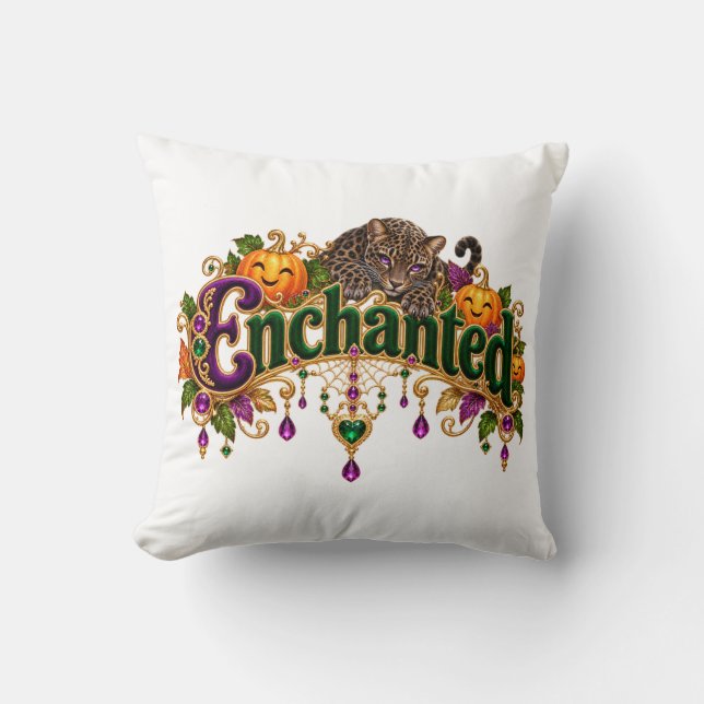Coussin Chic Enchanté Léopard Bijou Halloween Violet (Recto)