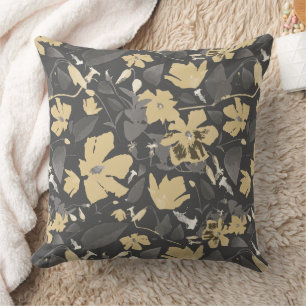 Coussin Chic Féminin Gris Or Motif Floral