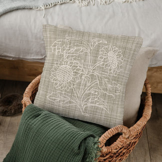 Coussin Chic Fleurs De Soleil Botanique En Ivoire Sur Beig