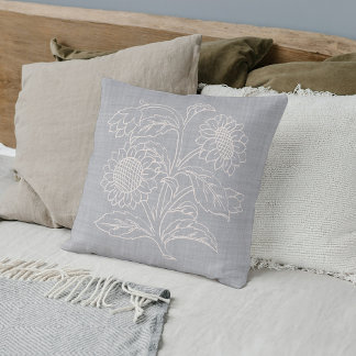 Coussin Chic Fleurs De Soleil Botanique En Ivoire Sur Grey