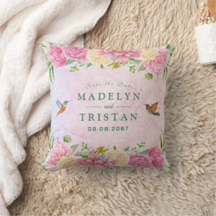 Coussin Chic Floral Aquarelle Rose et Vert