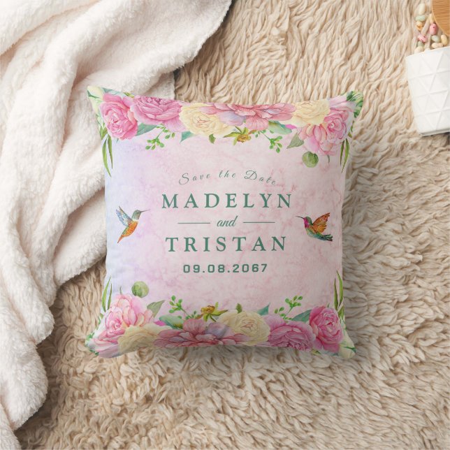 Coussin Chic Floral Aquarelle Rose et Vert (Couverture)