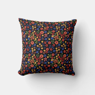 Coussin Chic Floral Art Style Motif sur Noir