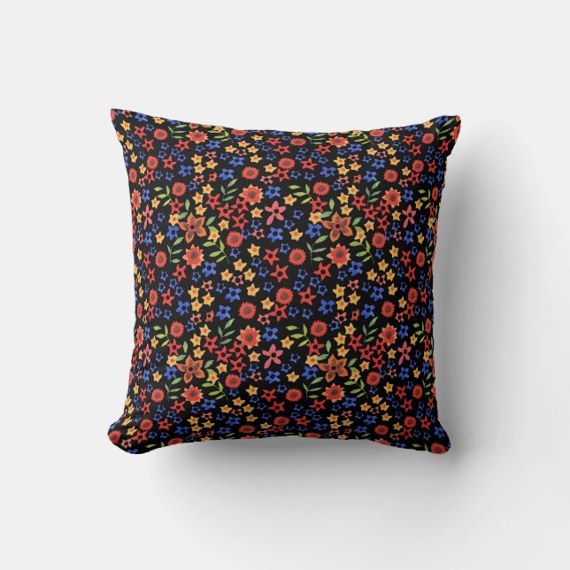 Coussin Chic Floral Art Style Motif sur Noir (Recto)