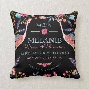 Coussin Chic Floral Botanique cigogne Oiseaux Bébé Statist