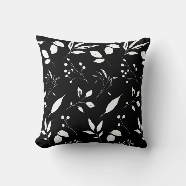 Coussin Chic Foliage noir et blanc (Recto)