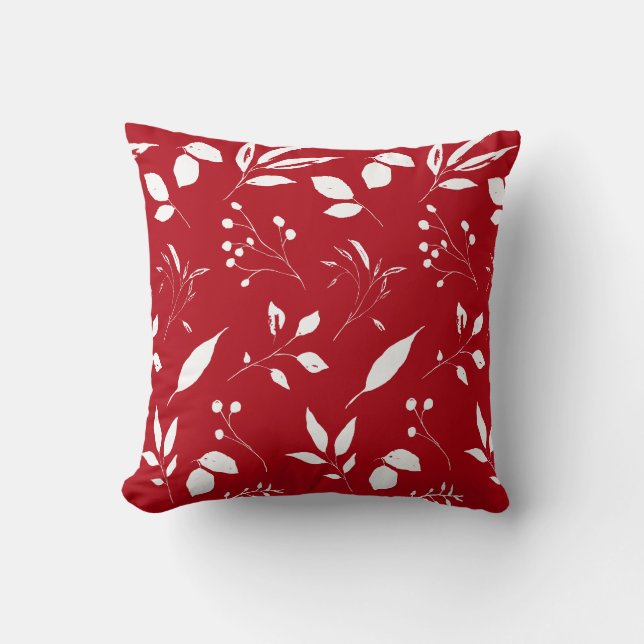 Coussin Chic Foliage rouge et blanc (Recto)