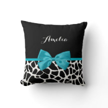Chic Giraffe Imprimer Aqua Blue Ribbon Bow Nom