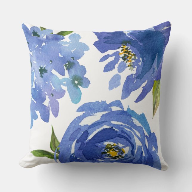 Coussin Chic Girl Blue Floral Peonies Hydrangeas (Recto)