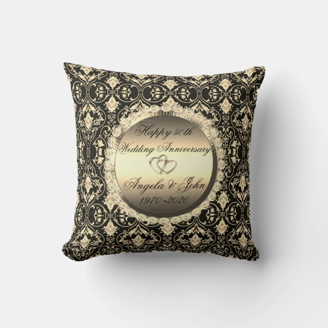 Coussin Chic Gold Diamonds Damask 50e Anniversaire de Mari (Recto)