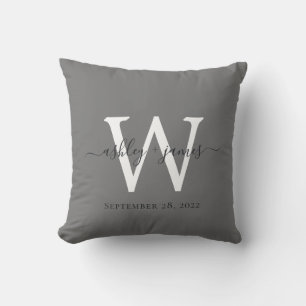 Coussin Chic gris foncé blanc Monogramme Mariage Keepsaké