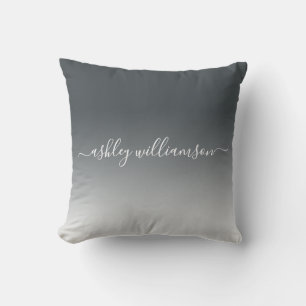 Coussin Chic gris foncé blanc Ombre Effet Monogramme Nom